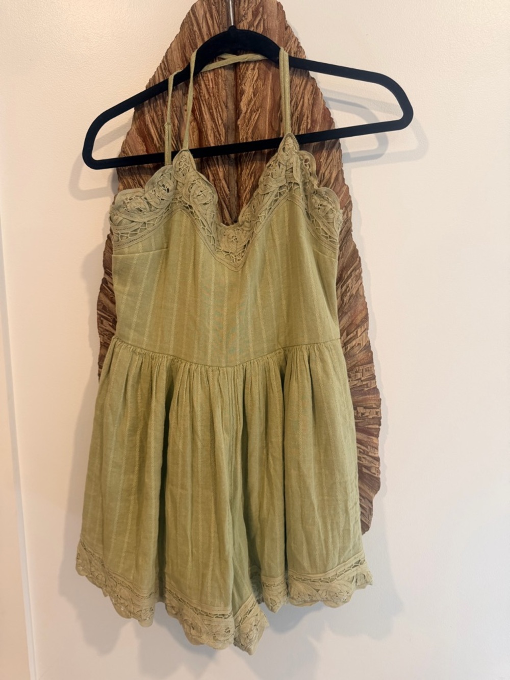 American Eagle Outfitters Sage Green Lace-Trim Romper Size S